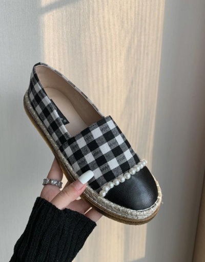 Plaid Faux Pearl Decoration Design Loafer Shoes #797471 $47.32 USD, Wholesale Fashion Flats