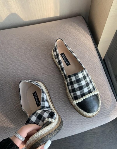 Replica Plaid Faux Pearl Decoration Design Loafer Shoes #797471 $47.32 USD for Wholesale