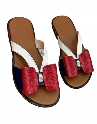 Replica Beach Style Color Block Bow Casual Slippers  #797568 $13.74 USD for Wholesale