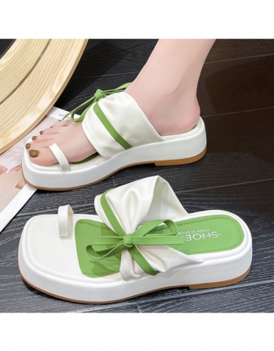 Replica  Korean Fashion Bow Contrast Color Slippers #797583 $21.63 USD for Wholesale