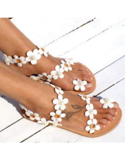 Replica  Bohemian Flower Pure Color Flat Sandals #797584 $20.60 USD for Wholesale