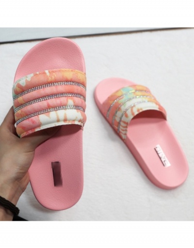 Women Printed Rhinestone  Summer Outdoor Slide Slippers #797585 $12.83 USD, Wholesale Fashion Slippers