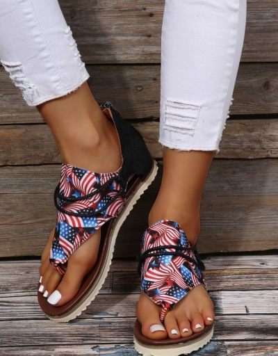 Replica Sunflower American Flag Printed  Zipper Flat  Red Sandals #797597 $23.97 USD for Wholesale