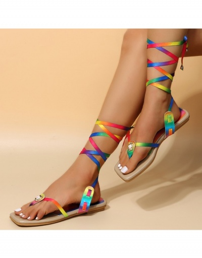 Replica  Women's Multicolored Lace Up Flat Sandals #797599 $20.28 USD for Wholesale