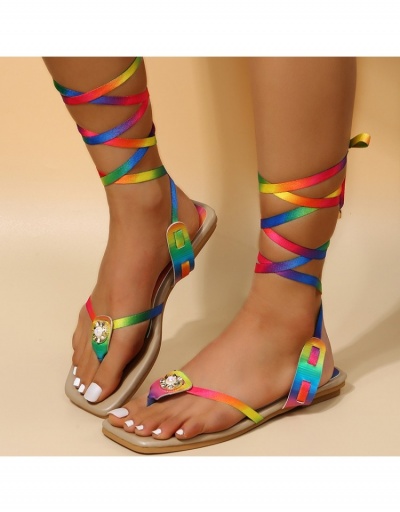 Replica  Women's Multicolored Lace Up Flat Sandals #797599 $20.28 USD for Wholesale