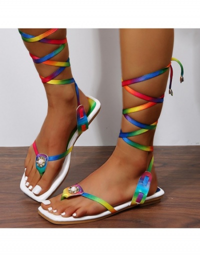 Replica  Women's Multicolored Lace Up Flat Sandals #797599 $20.28 USD for Wholesale