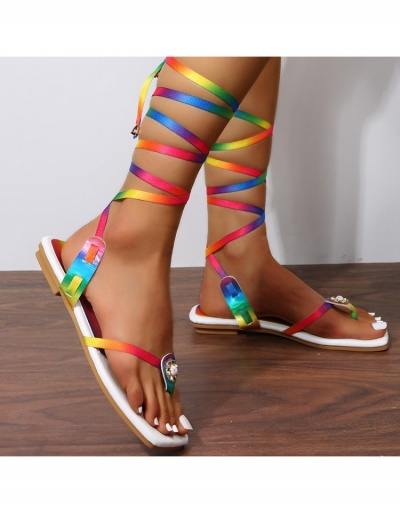 Replica  Women's Multicolored Lace Up Flat Sandals #797599 $20.28 USD for Wholesale