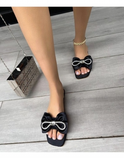 Replica Korean Style Bow Rhinestone  Square Toe Outdoor Slippers #797609 $23.66 USD for Wholesale