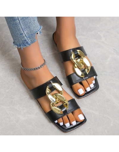 Square Toe Chain Patch Outdoor Women Slide Slipper #797618 $18.79 USD, Wholesale Fashion Slippers