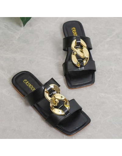 Replica Square Toe Chain Patch Outdoor Women Slide Slipper #797618 $18.79 USD for Wholesale