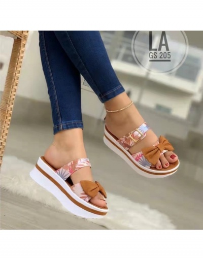  Summer New Bow Printed Platform Slippers #797622 $24.25 USD, Wholesale Fashion Slippers