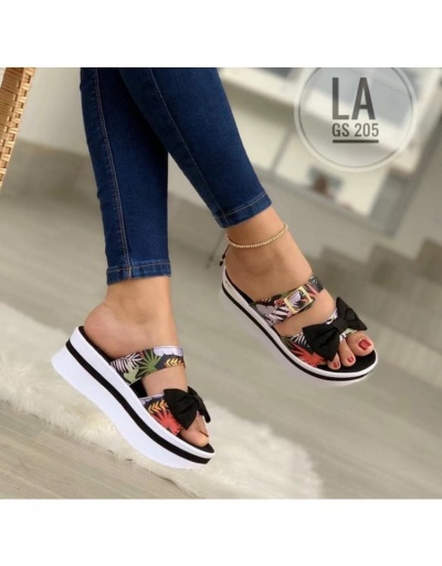 Replica  Summer New Bow Printed Platform Slippers #797622 $24.25 USD for Wholesale