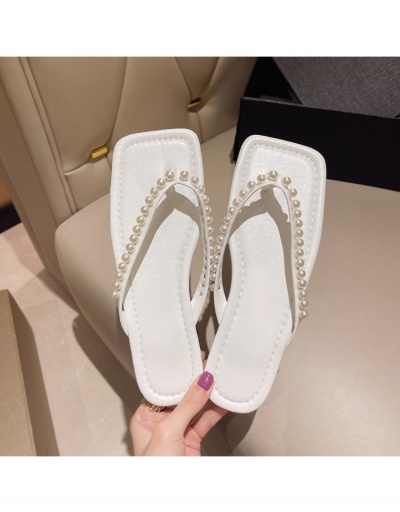  Summer Square Toe Pure Color Faux Pearl Women's Flip Slipper #797628 $16.38 USD, Wholesale Fashion Slippers