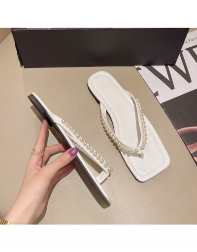 Replica  Summer Square Toe Pure Color Faux Pearl Women's Flip Slipper #797628 $16.38 USD for Wholesale