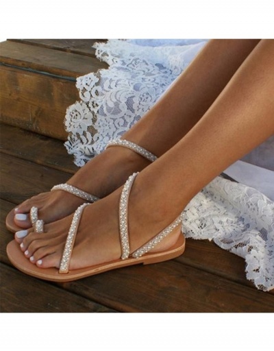 Replica Leisure Beach PU Rhinestone Women Flat Sandals #797655 $24.89 USD for Wholesale