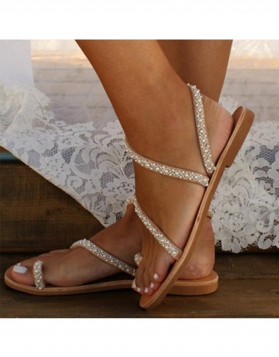 Replica Leisure Beach PU Rhinestone Women Flat Sandals #797655 $24.89 USD for Wholesale