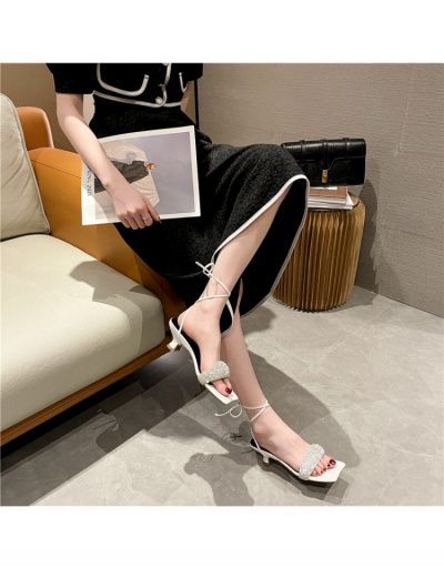 Replica  Rhinestone Square Toe Mid Heel Shoes For Women #797658 $23.38 USD for Wholesale