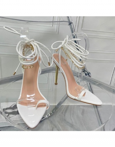 Replica Sexy Women Chain Pointed Toe Lace Up Sandals  #797683 $43.09 USD for Wholesale