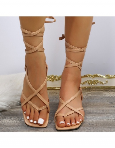 Replica Simple Design Lace Up Hollow Out Square Toe Chunky Sandals  #797685 $19.31 USD for Wholesale