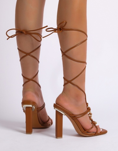 Replica Rhinestone  Lace Up  Square Toe Chunky  Ankle Strap Heels  #797688 $40.04 USD for Wholesale