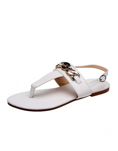 Replica Beach Summer Chain Patch White Flat Sandals #797692 $17.88 USD for Wholesale