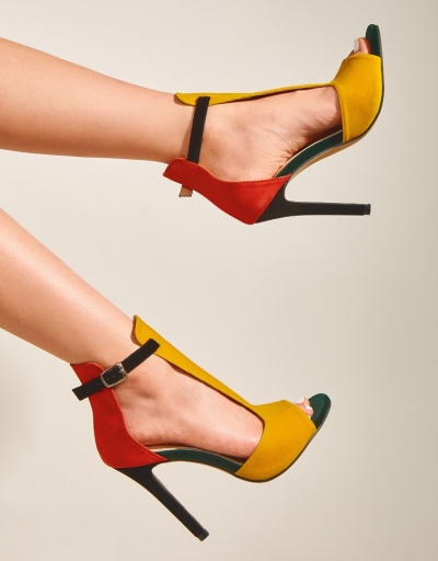 Replica Contrast Color  Hollow Out Ankle Strap Heels  #797697 $34.94 USD for Wholesale