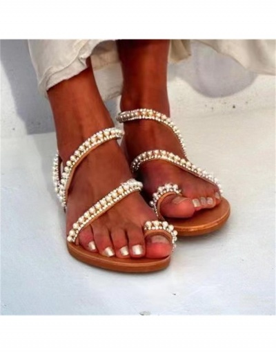 Replica  PU Round Toe Faux Pearl Women's Roman Sandals #797728 $19.31 USD for Wholesale