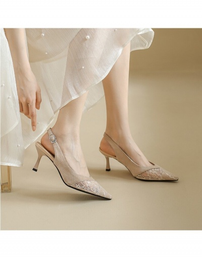 Replica  PU Lace Hollowed Out Pointed Women's High Heels #797743 $24.57 USD for Wholesale