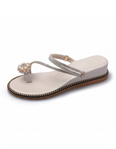 Replica Summer Rhinestone Faux Pearl Flat Sandals #797745 $20.03 USD for Wholesale