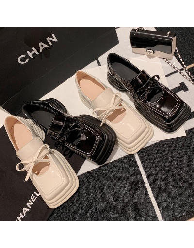 Replica Japanese Style Street Chunky Square Toe Black Flats #797826 $29.12 USD for Wholesale