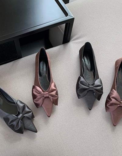 Replica Bowknot Pointed Toe Satin Women Flats #797844 $42.25 USD for Wholesale