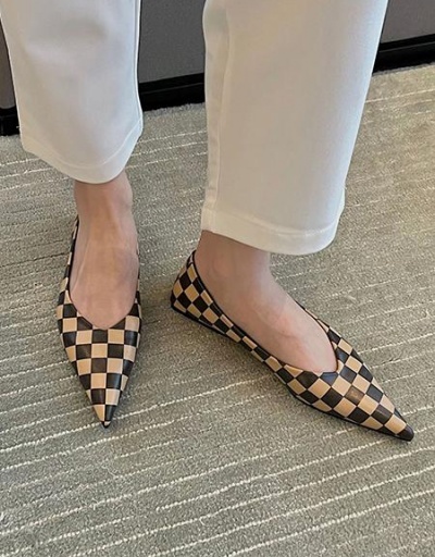 Replica Color Matching Checkerboard Plaid Women's Flat #797848 $43.31 USD for Wholesale