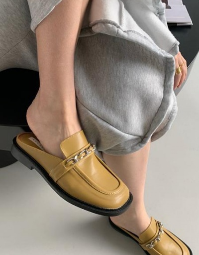 Replica Korea Retro Metal Chain Square Toe Slipper #797853 $42.25 USD for Wholesale