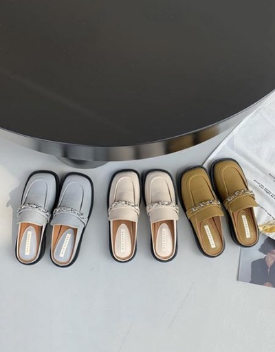 Replica Korea Retro Metal Chain Square Toe Slipper #797853 $42.25 USD for Wholesale