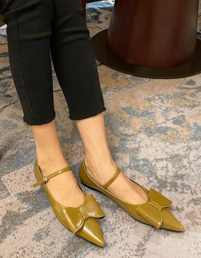 Replica Chic Bow Design Point Toe Comfy Ladies Flats #797886 $22.43 USD for Wholesale