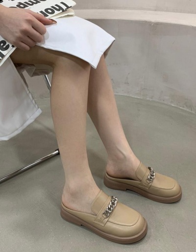 Replica Casual Chain Patchwork Round Toe Ladies Slippers #797914 $47.39 USD for Wholesale