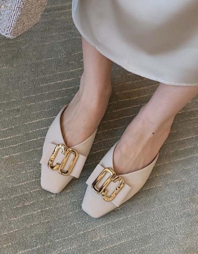 Replica Fashion Metal Buckle Mules Flat Slippers #797933 $37.42 USD for Wholesale