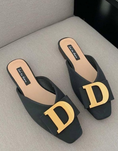 Replica Metal Letter Korean Style Closed Toe Flat Slippers #797936 $34.65 USD for Wholesale