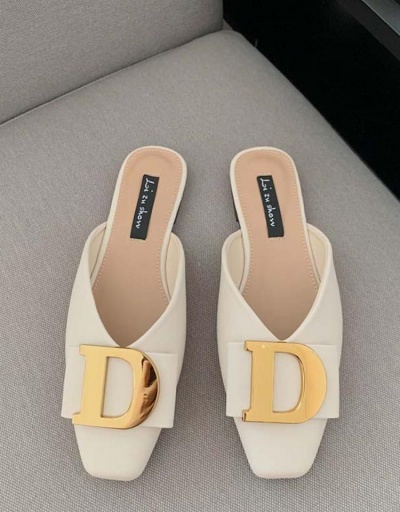 Replica Metal Letter Korean Style Closed Toe Flat Slippers #797936 $34.65 USD for Wholesale