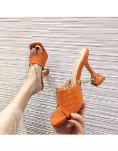 Replica Stylish Chain Patch Square Toe High Heeled Slippers #797960 $38.61 USD for Wholesale