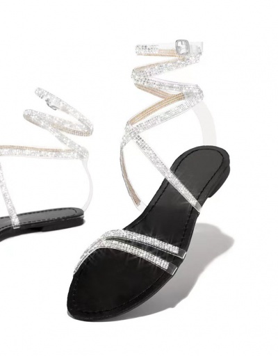 Replica Glitter Round Toe Rhinestone Lace Up Sandals #797972 $23.07 USD for Wholesale