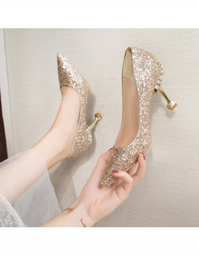  PU  Pointed Sequined High Heels Shoes #798000 $30.35 USD, Wholesale Fashion Heels