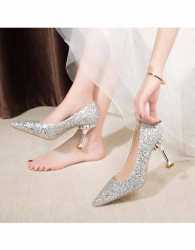 Replica  PU  Pointed Sequined High Heels Shoes #798000 $30.35 USD for Wholesale