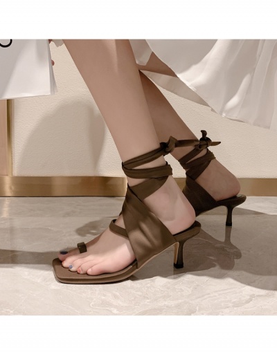 Replica Roma Style Solid Black Lace Up Heeled Sandals  #798015 $24.38 USD for Wholesale