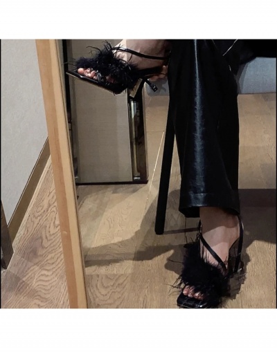 Replica Street Black Square Toe Faux Fur Heeled Sandals #798017 $29.12 USD for Wholesale