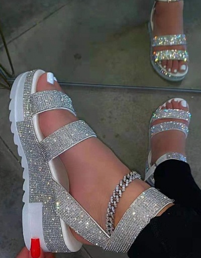 Replica Stylish Round Toe Rhinestone Platform Womens Sandals #798020 $26.52 USD for Wholesale