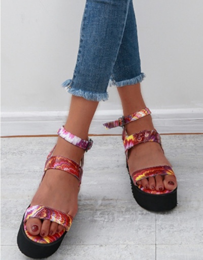 Printed Buckle Strap Round Toe Platform Sandals #798033 $21.65 USD, Wholesale Fashion Sandals