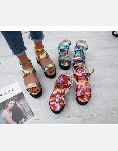 Replica Printed Buckle Strap Round Toe Platform Sandals #798033 $21.65 USD for Wholesale