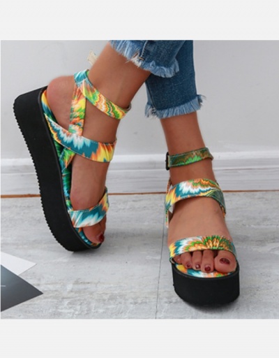 Replica Printed Buckle Strap Round Toe Platform Sandals #798033 $21.65 USD for Wholesale