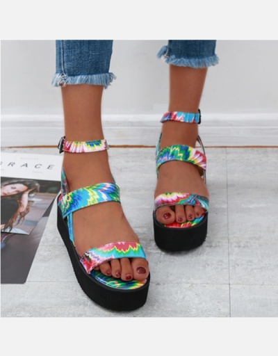 Replica Printed Buckle Strap Round Toe Platform Sandals #798033 $21.65 USD for Wholesale